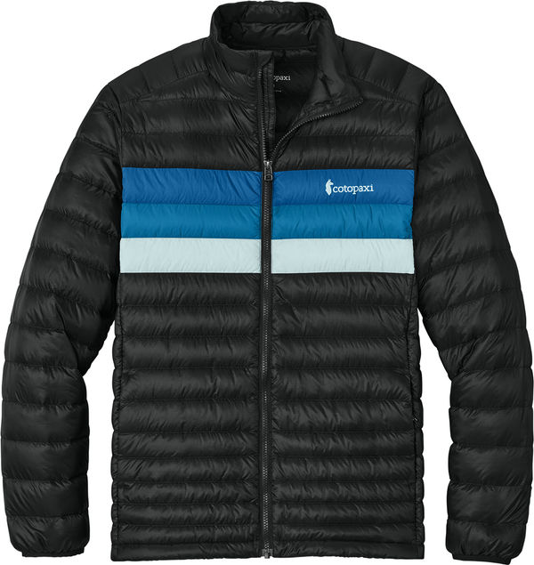 An image of a Custom Cotopaxi Fuego Down Jacket in Black/ Atlantic!