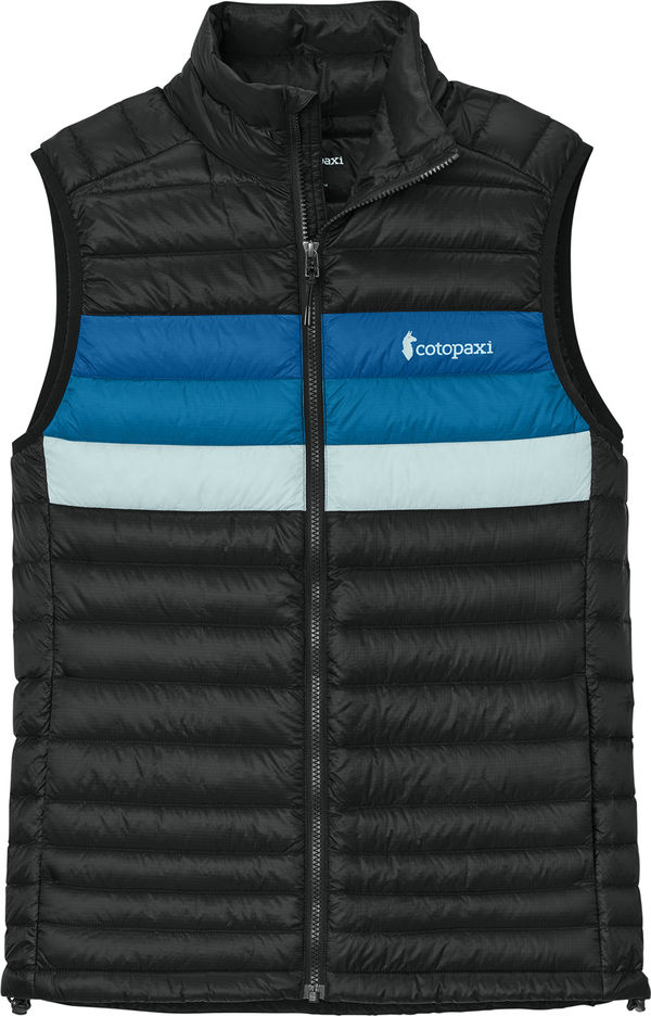An image of a Custom Cotopaxi Fuego Down Vest in Black/ Atlantic!