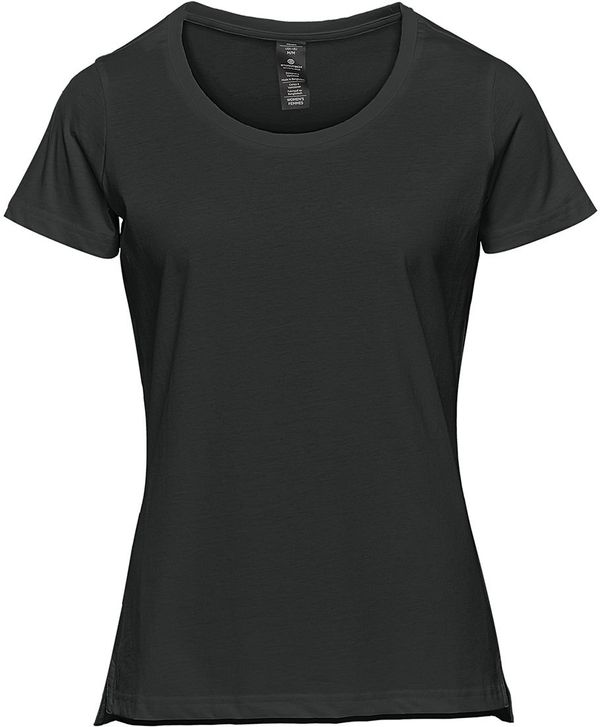 Am image of a Custom Stormtech Women's Equinox Short Sleeve Tee in Black!