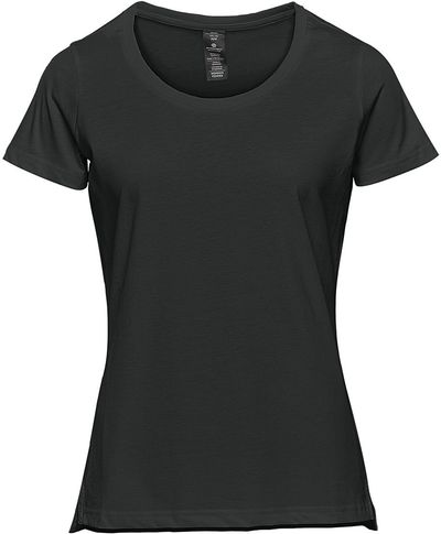 Am image of a Custom Stormtech Women's Equinox Short Sleeve Tee in Black!