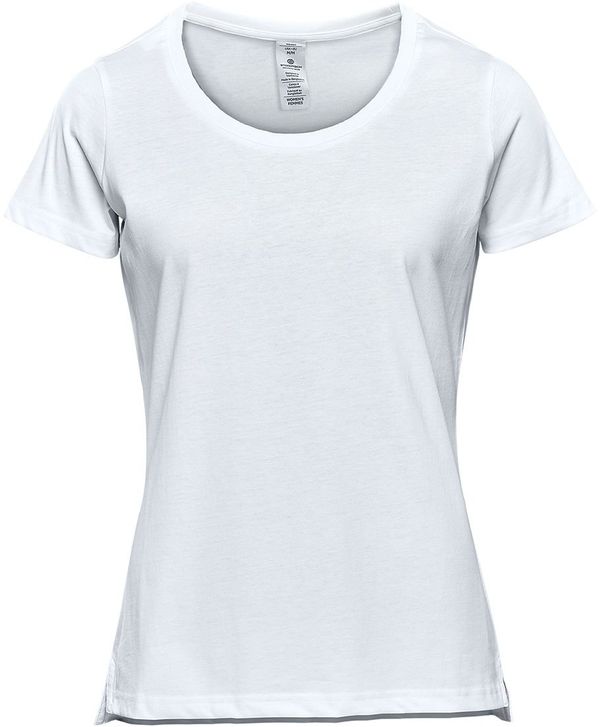 Am image of a Custom Stormtech Women's Equinox Short Sleeve Tee in White!