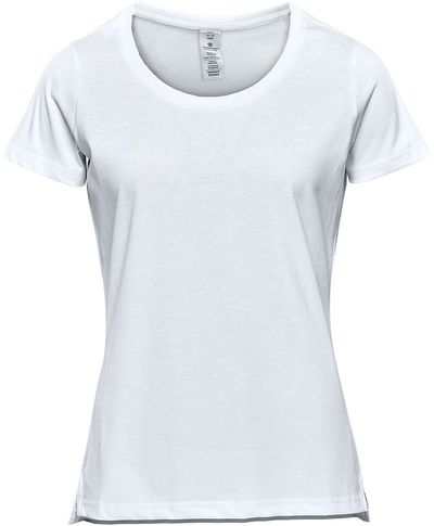Am image of a Custom Stormtech Women's Equinox Short Sleeve Tee in White!