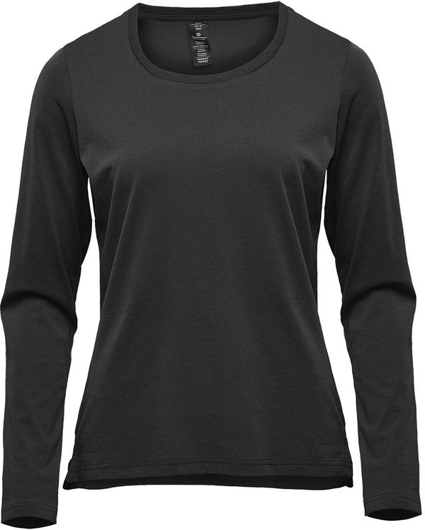 Am image of a Custom Stormtech Womens Equinox Long Sleeve Tee in Black!