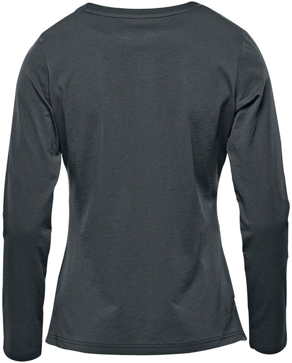 Am image of a Custom Stormtech Womens Equinox Long Sleeve Tee in Dolphin!
