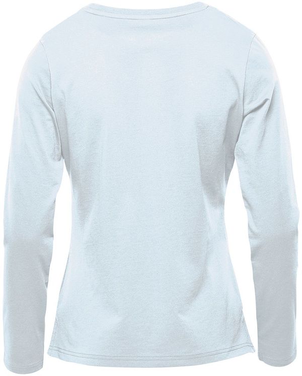 Am image of a Custom Stormtech Womens Equinox Long Sleeve Tee in White!
