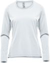 Am image of a Custom Stormtech Womens Equinox Long Sleeve Tee in White!
