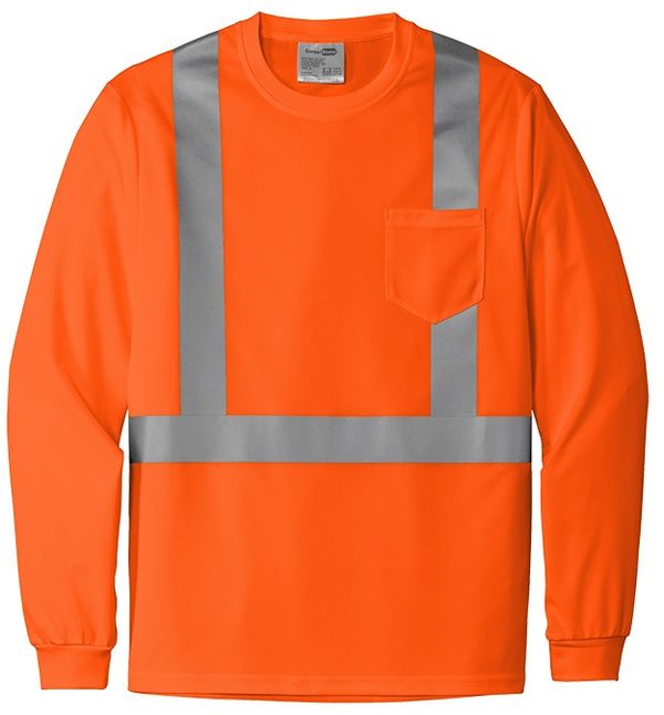 An image of a Custom CornerStone ANSI 107 Class 2 Mesh Long Sleeve Tee in Safety Orange!