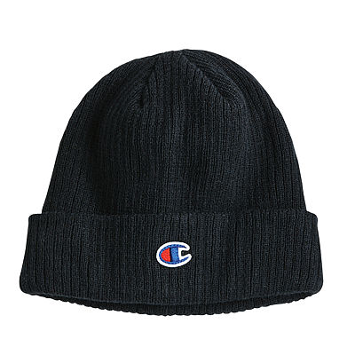 Champion Ribbed Knit Cuffed Beanie in Black