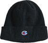 Am image of a Custom Champion Ribbed Knit Cuffed Beanie in Black!