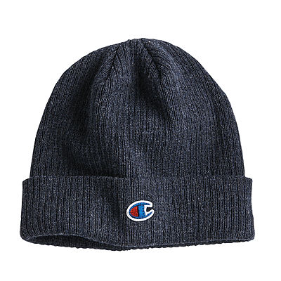 Champion Ribbed Knit Cuffed Beanie in Heather Navy