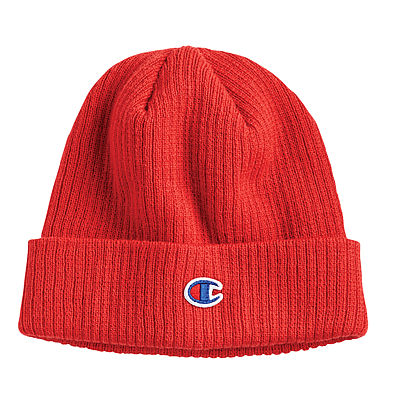 Champion Ribbed Knit Cuffed Beanie in Red Scarlet