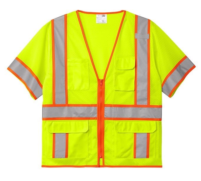 CornerStone ANSI 107 Class 3 Surveyor Mesh Zippered Two Tone Short Sleeve Vest in Safety Yellow