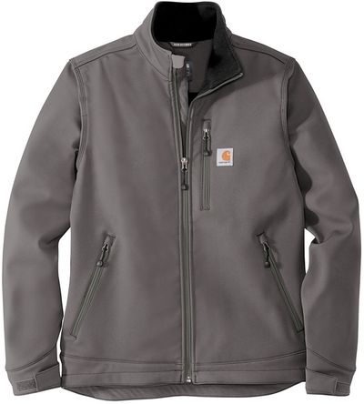 Am image of a Custom Carhartt Crowley Soft Shell Jacket in Charcoal!
