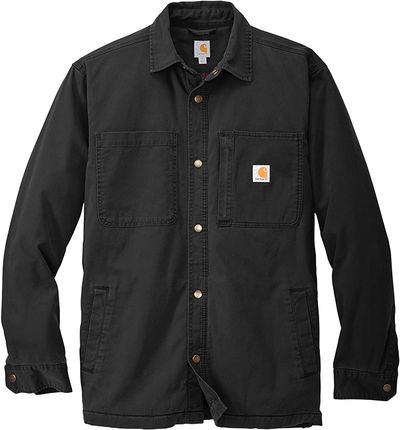 Am image of a Custom Carhartt Rugged Flex Fleece Lined Shirt Jacket in Black!