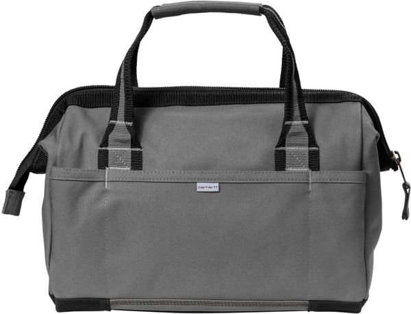 Am image of a Custom Carhartt Foundry Series 14 Inch Tool Bag in Grey!