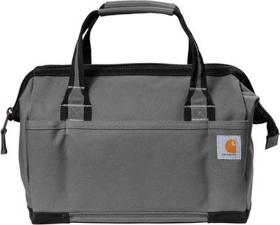 Am image of a Custom Carhartt Foundry Series 14 Inch Tool Bag in Grey!