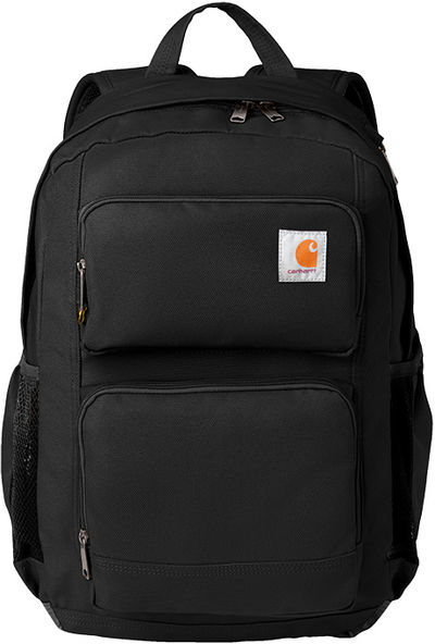 Am image of a Custom Carhartt 28L Foundry Series Dual Compartment Backpack in Black!