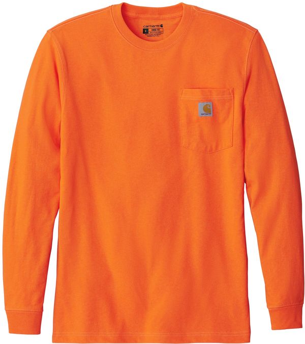 Am image of a Custom Carhartt Workwear Pocket Long Sleeve T Shirt in Brite Orange!