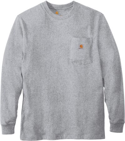 Am image of a Custom Carhartt Workwear Pocket Long Sleeve T Shirt in Heather Grey!