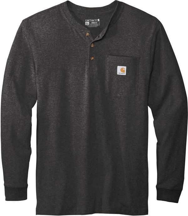 Am image of a Custom Carhartt Long Sleeve Henley T Shirt in Carbon Heather!