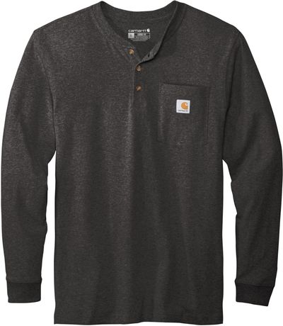 Am image of a Custom Carhartt Long Sleeve Henley T Shirt in Carbon Heather!
