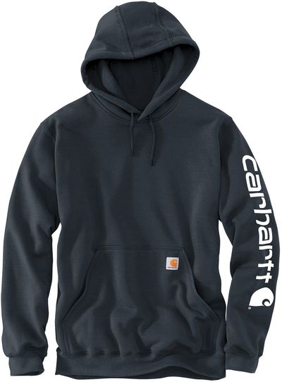 Am image of a Custom Carhartt Midweight Hooded Logo Sweatshirt in New Navy!