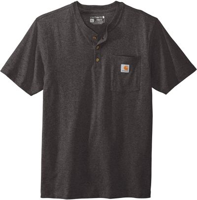 Am image of a Custom Carhartt Short Sleeve Henley T Shirt in Carbon Heather!