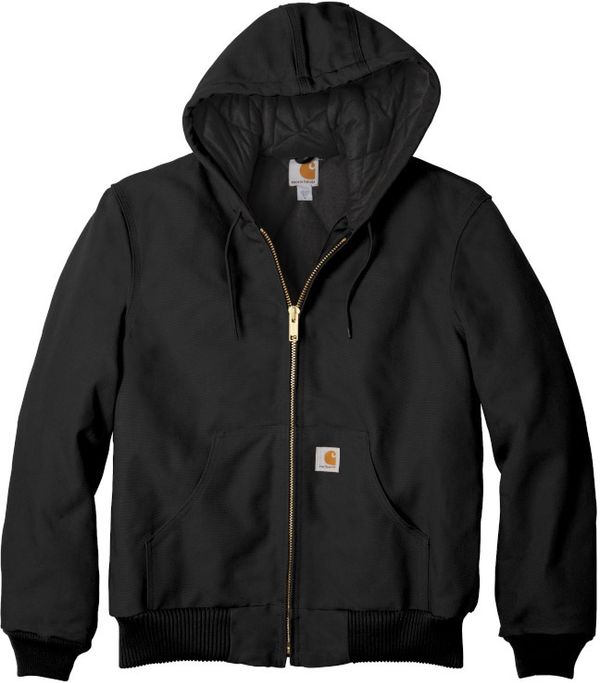 Am image of a Custom Carhartt Quilted Flannel Lined Duck Active Jacket in Black!