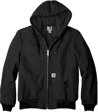 Am image of a Custom Carhartt Quilted Flannel Lined Duck Active Jacket in Black!