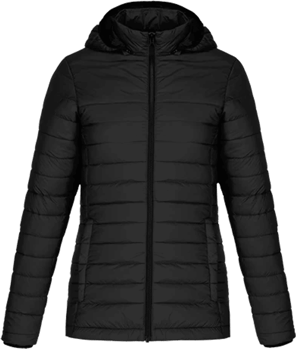 Am image of a Custom CX2 Canyon Ladies Lightweight Puffy Jacket in Black!