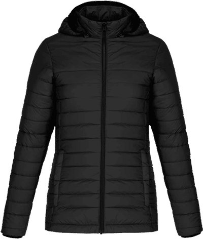 Am image of a Custom CX2 Canyon Ladies Lightweight Puffy Jacket in Black!