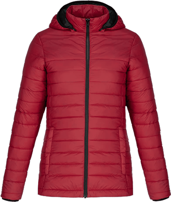 Am image of a Custom CX2 Canyon Ladies Lightweight Puffy Jacket in Red!