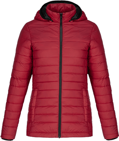 Am image of a Custom CX2 Canyon Ladies Lightweight Puffy Jacket in Red!