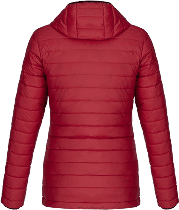Am image of a Custom CX2 Canyon Ladies Lightweight Puffy Jacket in Red!