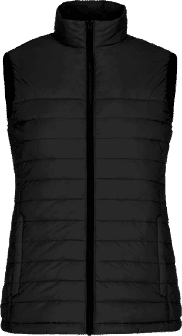 Am image of a Custom CX2 Faro Ladies Lightweight Puffy Vest in Black!