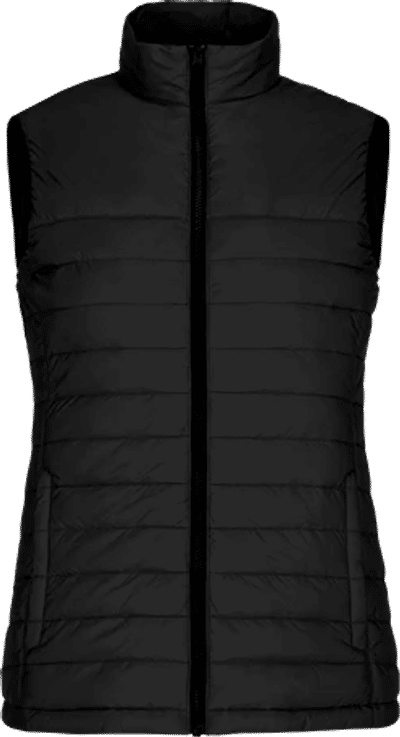 Am image of a Custom CX2 Faro Ladies Lightweight Puffy Vest in Black!