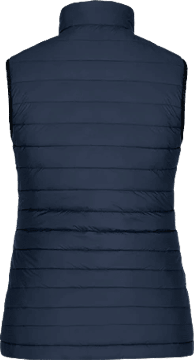 Am image of a Custom CX2 Faro Ladies Lightweight Puffy Vest in Navy!