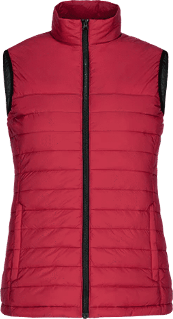 Am image of a Custom CX2 Faro Ladies Lightweight Puffy Vest in Red!