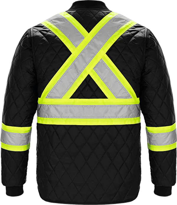 Am image of a Custom CX2 Hi Vis Quilted Freezer Jacket in Black!