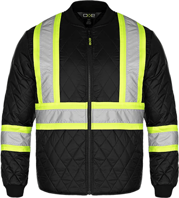 Am image of a Custom CX2 Hi Vis Quilted Freezer Jacket in Black!