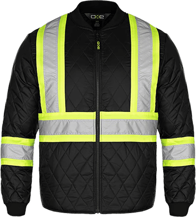 Am image of a Custom CX2 Hi Vis Quilted Freezer Jacket in Black!