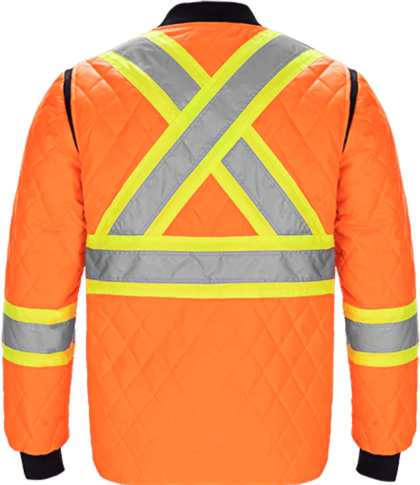 Am image of a Custom CX2 Hi Vis Quilted Freezer Jacket in Hi Vis Orange!