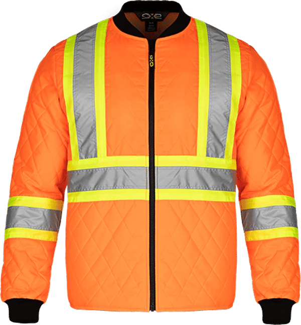 Am image of a Custom CX2 Hi Vis Quilted Freezer Jacket in Hi Vis Orange!