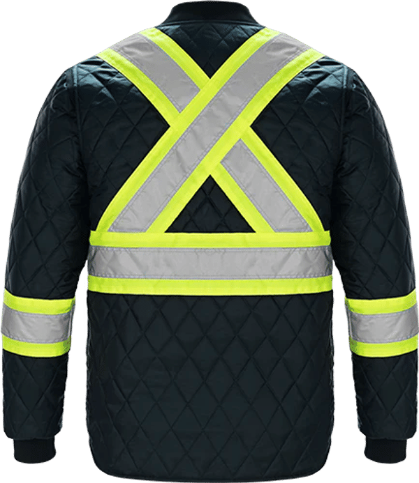 Am image of a Custom CX2 Hi Vis Quilted Freezer Jacket in Navy!