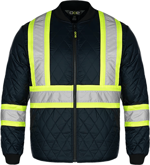 Am image of a Custom CX2 Hi Vis Quilted Freezer Jacket in Navy!