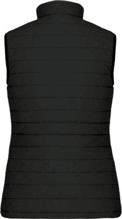 Am image of a Custom CX2 Inuvik Ladies Lightweight Puffy Vest in Black Charcoal Heather!