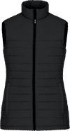 Am image of a Custom CX2 Inuvik Ladies Lightweight Puffy Vest in Black Charcoal Heather!
