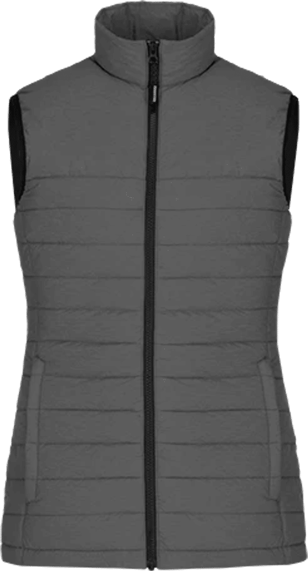 Am image of a Custom CX2 Inuvik Ladies Lightweight Puffy Vest in Grey Heather!