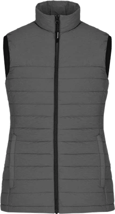 Am image of a Custom CX2 Inuvik Ladies Lightweight Puffy Vest in Grey Heather!