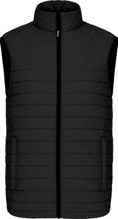 Am image of a Custom CX2 Inuvik Mens Lightweight Puffy Vest in Black Charcoal Heather!